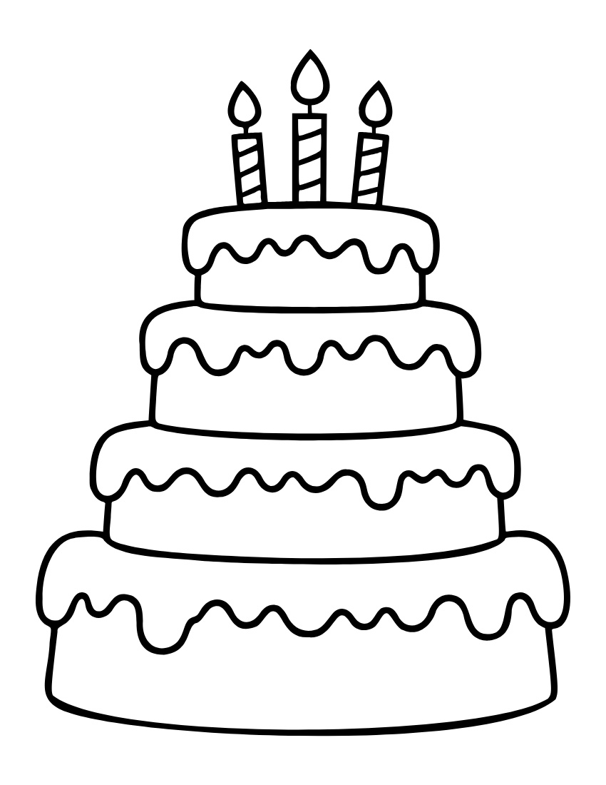 Free birthday party cake printable pdf coloring page