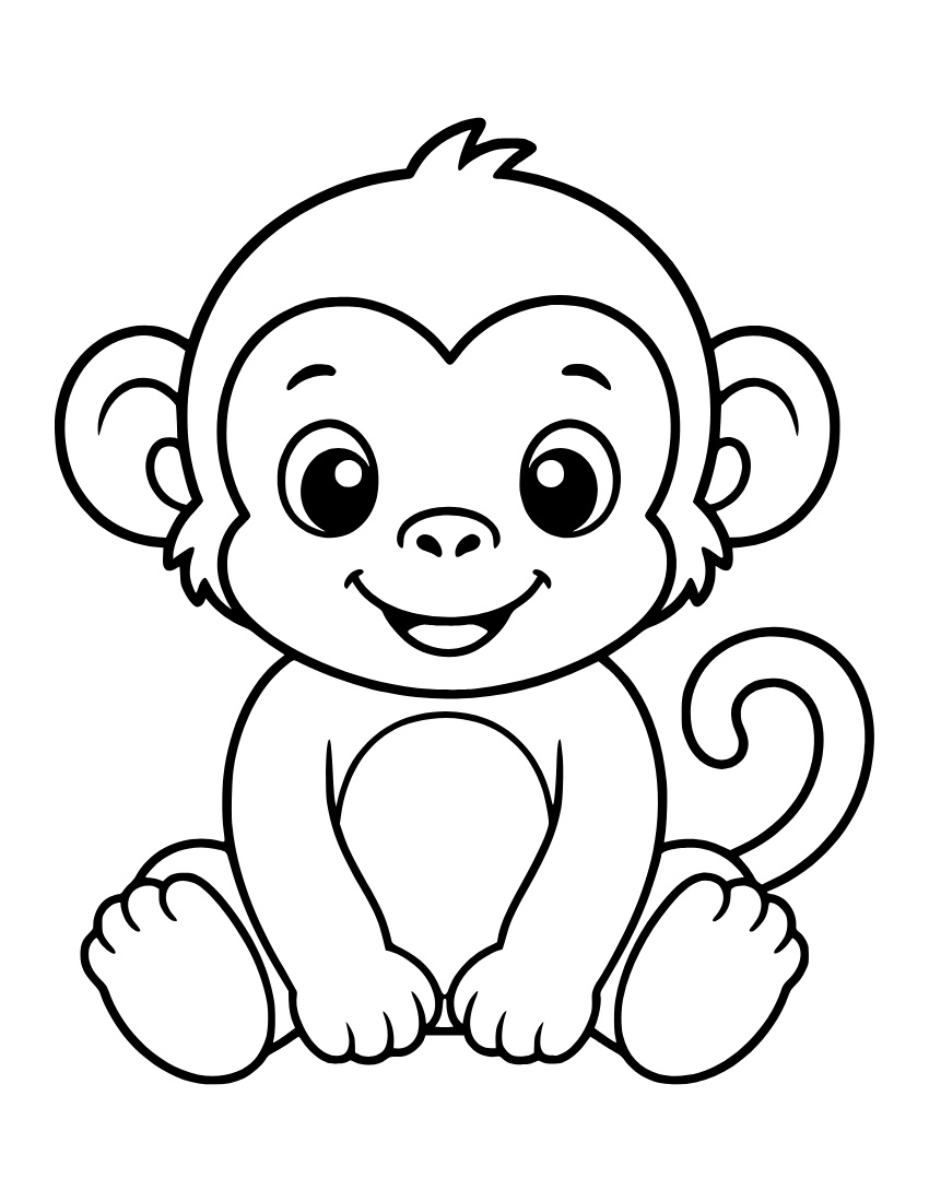 Free cute baby monkey sitting printable pdf coloring page
