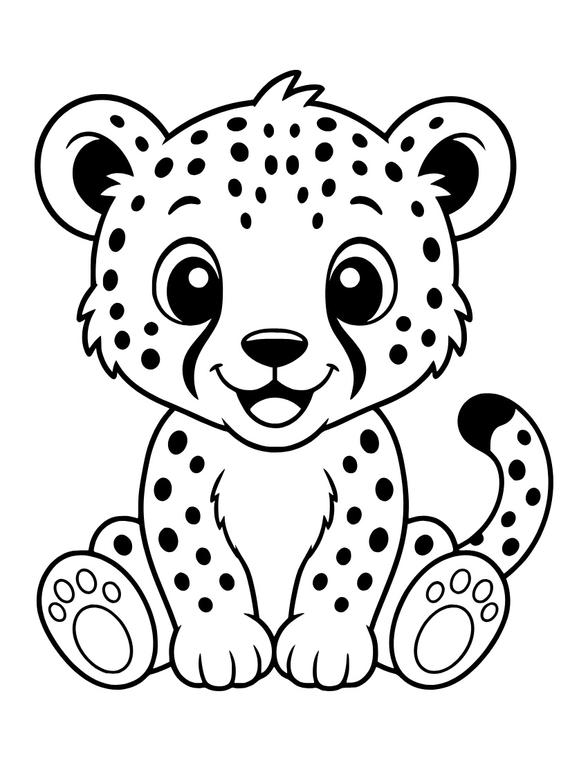 Free cute cartoon baby kawaii cheetah printable pdf coloring page