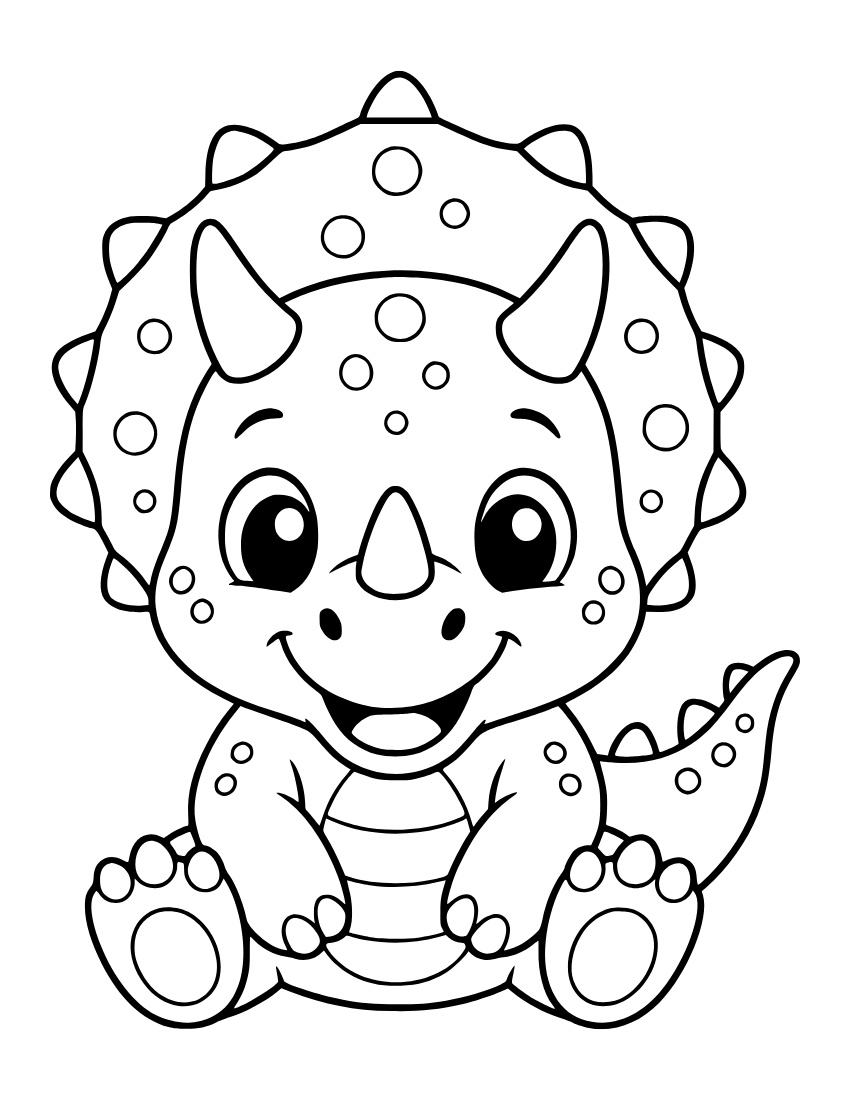 Free cute cartoon baby kawaii triceratops outline printable pdf coloring page