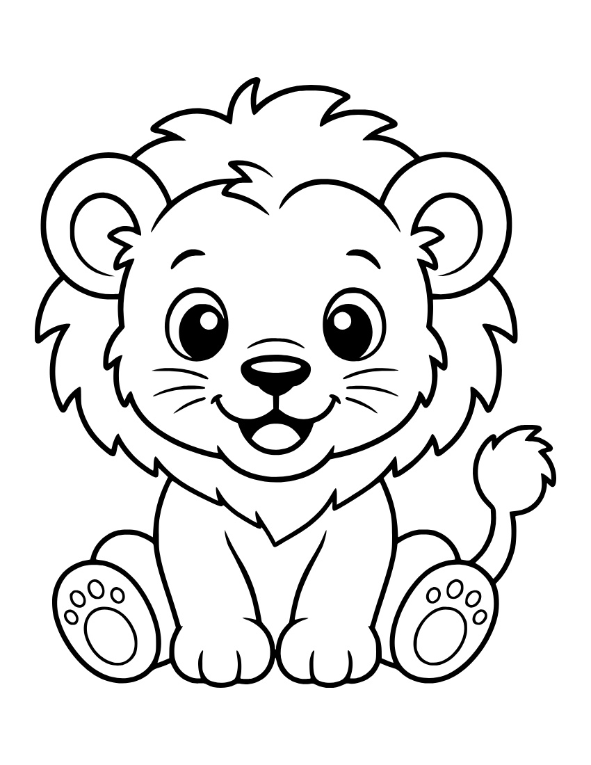 Free cute cartoon kawaii baby lion printable pdf coloring page