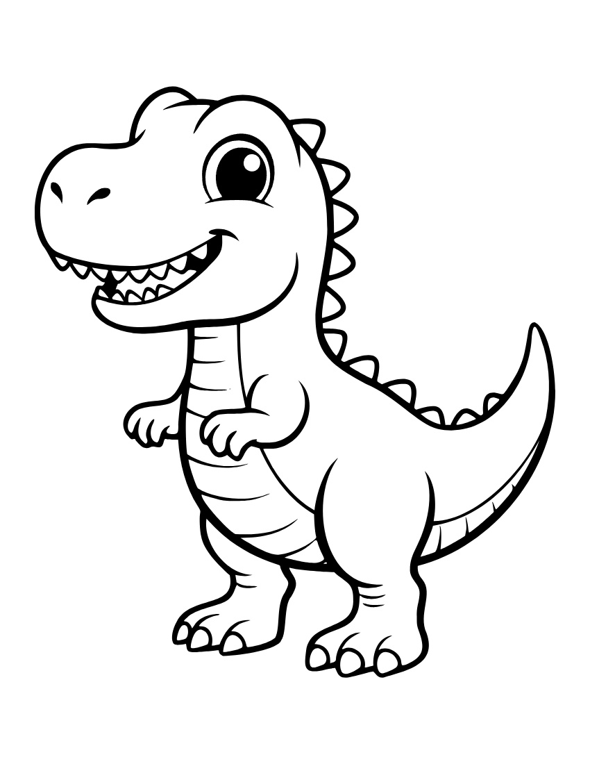 Free cute cartoon t rex dinosaur printable pdf coloring page