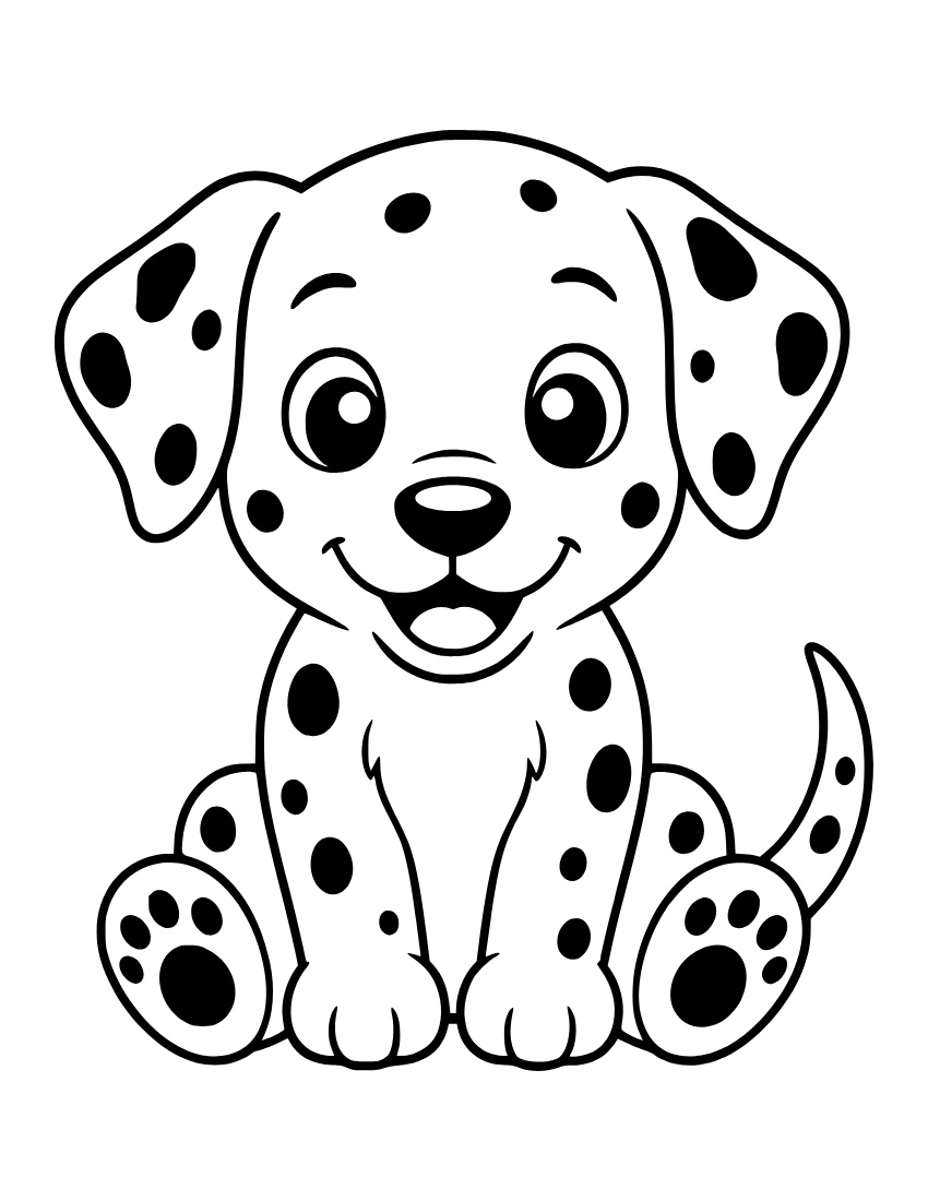 Free cute dalmatian puppy sitting printable pdf coloring page