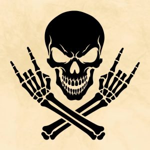skull with crossed skeleton hands rock sign silhouette svg clipart design image
