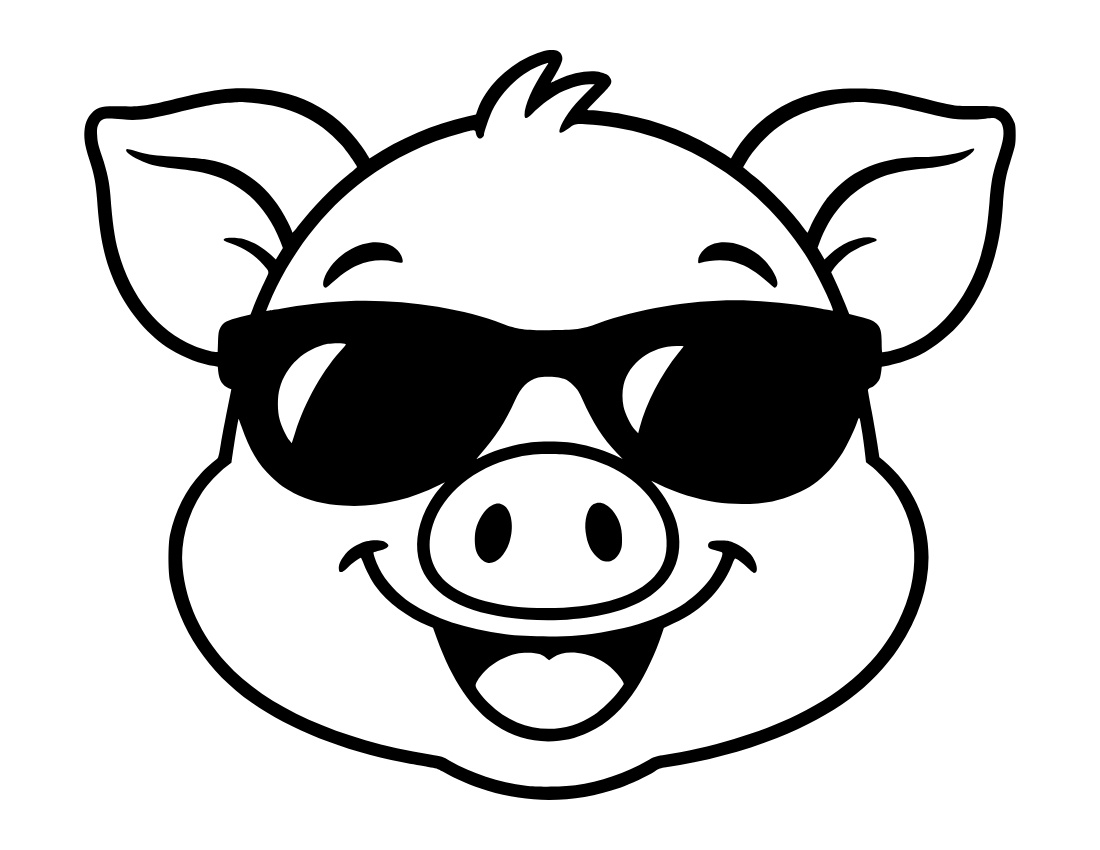 Free cute cool pig wearing sunglasses printable pdf coloring page